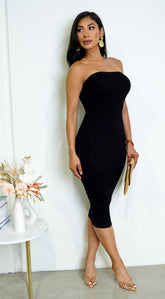 Avalon Ribbed Tube Midi Dress - Black